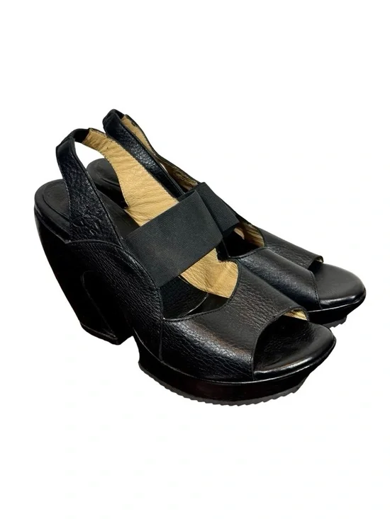 John Fluevog Spur Prepare Hi Leather Chunky Sculptural Curved Platform Sandals - Picture 7 of 15